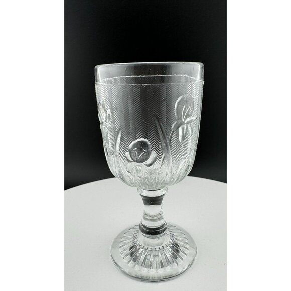 Jeannette Glass Iris and Herringbone Glass Wine Goblets - Set Of 5 - Picture 3 of 6